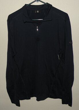 Bogner Men’s Large LS Quarter Zip Ski Turtleneck Shirt Navy Blue Stretch NWT